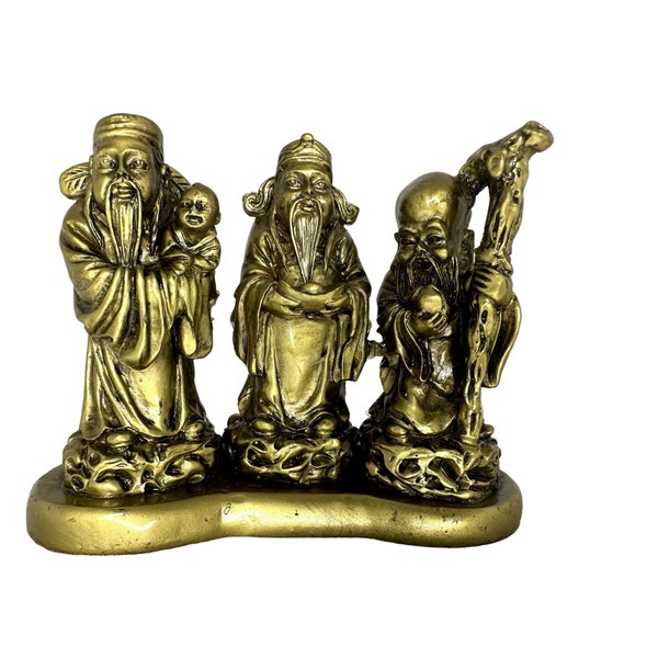 Feng Shui Vastu Chinese God Fuk Luk Sau Protect Health Wealth Luck Gold Figure