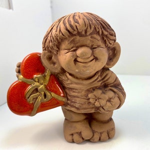 Vintage Jie Sweden Ewa Jarenskog Pottery Troll Figurine With heart