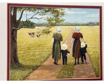 Ltd Edition gerahmter Druck "Mothers" Von Kathleen Green 397/700 Signed Amish Framed