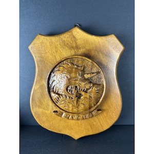 Vtg USN Navy VAW-13 Zappers Plaque en bois sculpté à la main Monkeypod Fabriqué aux Philippines