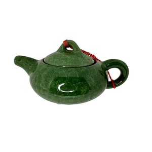 LYK Tea Kettle Green Cermic Minature Teapot Crackled glaze