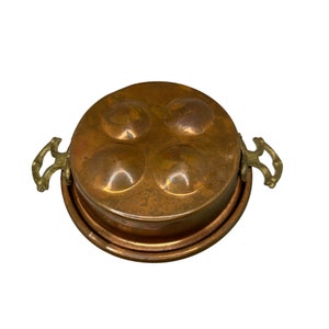 Antique Copper 4 Egg Poacher Escargot baking Patina Farmhouse Decor
