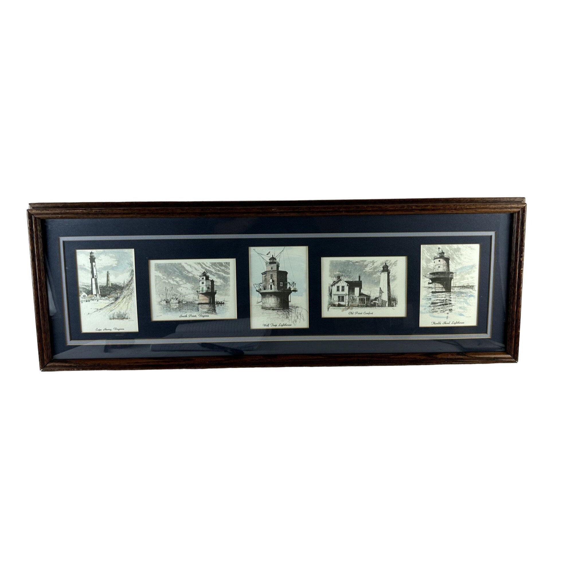 エドマンド・スピニー 灯台エッチング版画 手描き水彩 バージニア