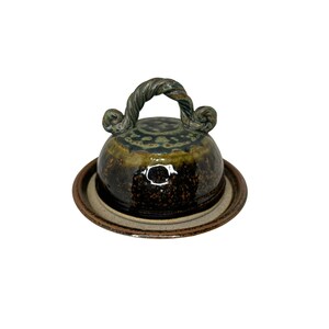 Handmade Marked Pottery Butter Dish Glazed