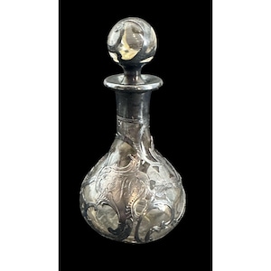 Antique Sterling Silver Overlay Glass Perfume Bottle Sterling Art Nouveau Empty