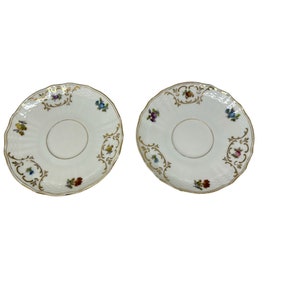 Pair of Epiag Czechoslovakia Saucers Floral with gold accents & Trim