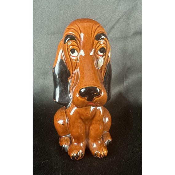 Vintage Ceramic Basset Hound Figurine Vtb Hound Dog Piggy Bank