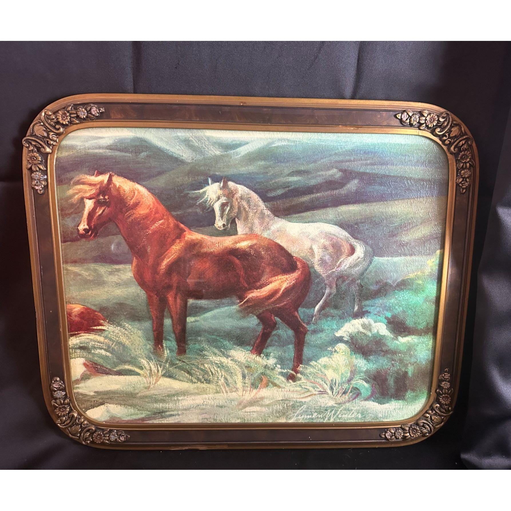 Vtg 1968 White Stallion in Moonlight Lumen Winter Lithograph