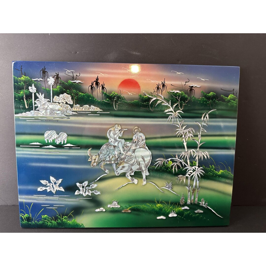 Handcrafted Vietnamese Lacquer Art Mother of Pearl Accents Sunrise ...