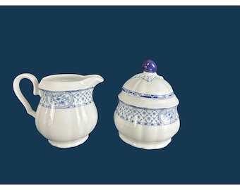Vtg Von Hacker Blue White Porcelain Creamer Sugar Set Bohemian Art Echt Kobalt