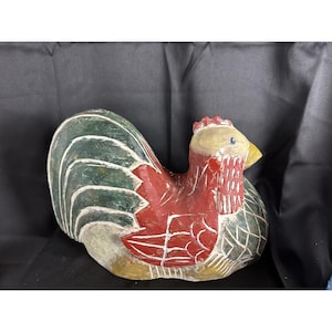 Large Hand-Carved Wooden Rooster Sculpture Folk Art Vtg Style Home Farm Decor