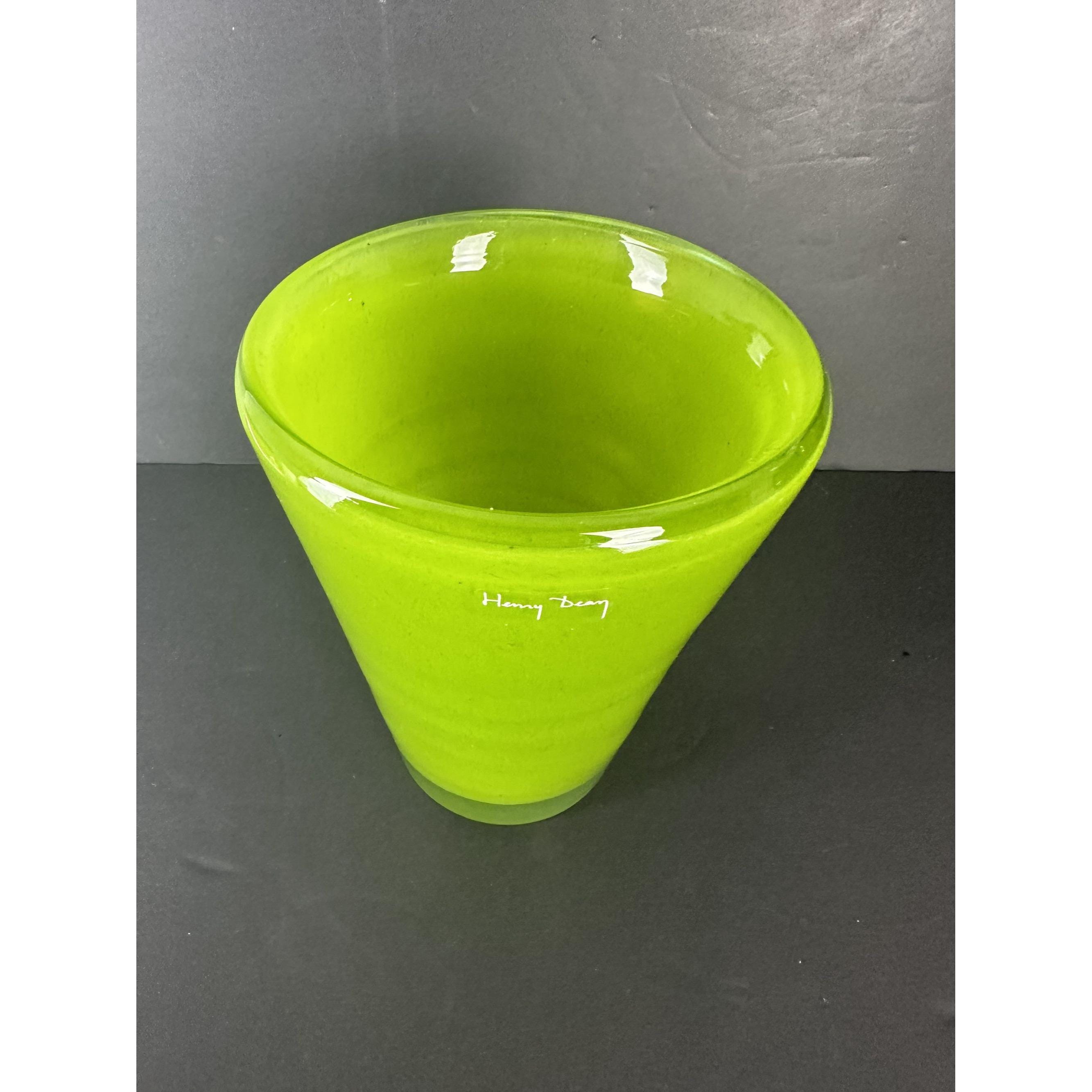 Henry Dean Handmade Lime Green Glass Vase Striped Designer Belgium