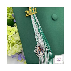 Antique Silver Memorial Graduation Tassel Charm/ Graduation Memorial Charm/ Graduation Gift/ Photo Tassel Charm/ Grad Cap Photo Charm