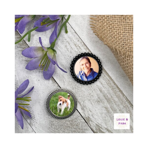 Memorial Photo Pin in Black/ Custom Photo Pin/ Wedding Gift/ Lapel Pin/ Funeral pin/ Gift for Groom/ Photo Brooch/ Christmas gift