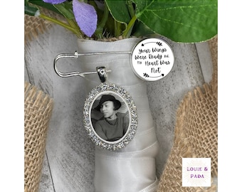 Oval Rhinestone Memorial Charm and Quote on Pin/ Photo Memorial Charm/ Memorial Bouquet Charm/ Bridal Bouquet Charm/ Bridal Shower Gift