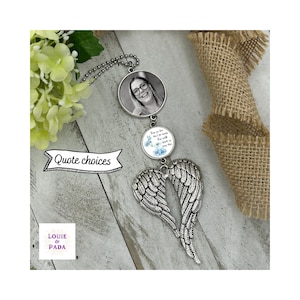 Rear view mirror memorial photo charm/ Long Angel Wing Charm/ Memorial charm/ rear view mirror accessory/ Remembrance gift/ Christmas gift