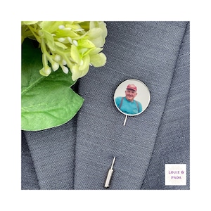 Memorial Photo Lapel Pin/ Boutonnière Photo Pin/ Photo Brooch/ Bridal Bouquet Pin/ Groom Gift/ Remembrance Charm/ Walk With Me/ Memorial Pin