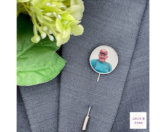 Memorial Photo Lapel Pin/ Boutonnière Photo Pin/ Photo Brooch/ Bridal Bouquet Pin/ Groom Gift/ Remembrance Charm/ Walk With Me/ Memorial Pin