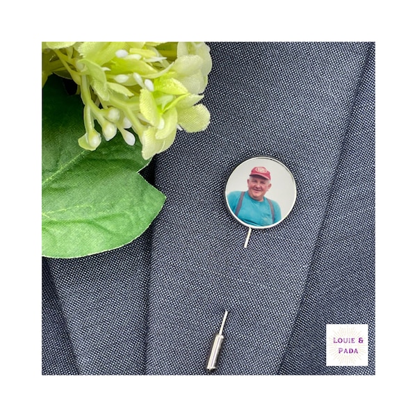 Memorial Photo Lapel Pin/ Boutonnière Photo Pin/ Photo Brooch/ Bridal Bouquet Pin/ Groom Gift/ Remembrance Charm/ Walk With Me/ Memorial Pin