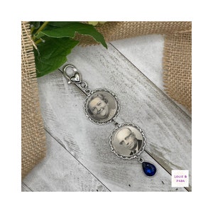 Blue Rhinestone Memorial Bouquet Charm/ Bridal Bouquet Charm/ Photo Bouquet Charm/ Custom Bouquet Charm/ Bridal Shower Gift/ Walk With Me