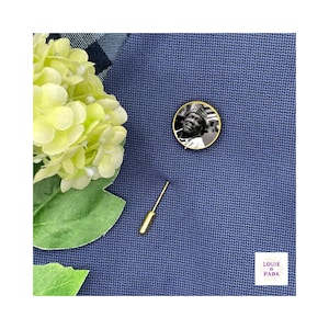 Gold Memorial Photo Lapel Pin/ Boutonnière Photo Pin/ Photo Brooch/ Bridal Bouquet Pin/ Groom Gift/ Remembrance Charm/ Funeral pin