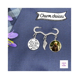 Fancy Pin Memorial Charm/ Memorial Lapel Pin/ Memorial Bouquet Charm/ Funeral Pin/ Photo Lapel Pin/ Wedding Memorial Pin/ Memorial Brooch