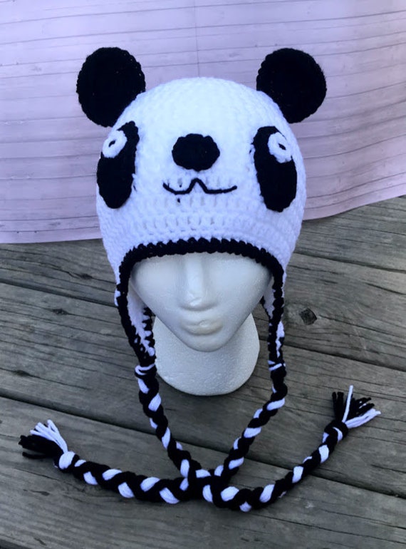 Bonnet panda ours au crochet avec couvre-oreilles et tresses -  France