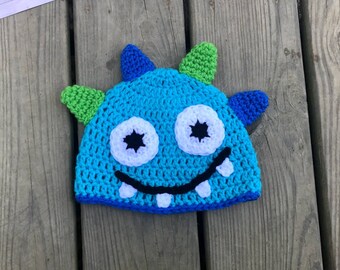 Crochet blue silly monster hat