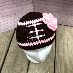 Crochet baby girl football beanie hat.