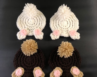 Crochet easter bunny rabbit butt coasters, set of 4 coasters