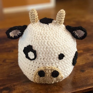 Crochet cow beanie hat