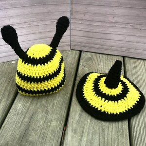 Crochet bumble bee beanie hat and tootsie diaper cover