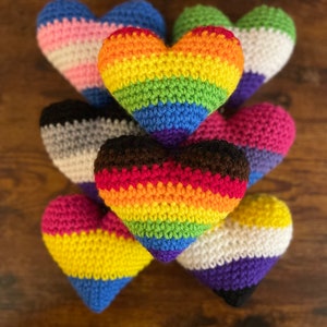 Crochet pride hearts keychain; LGBTQ+