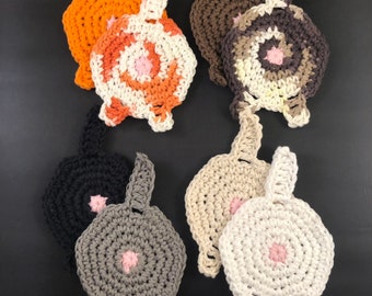 Crochet  Cotton Kitty cat butt coasters, choose your own set of 4 mix.