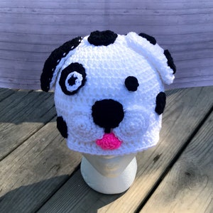 Crochet dalmatian dog beanie hat
