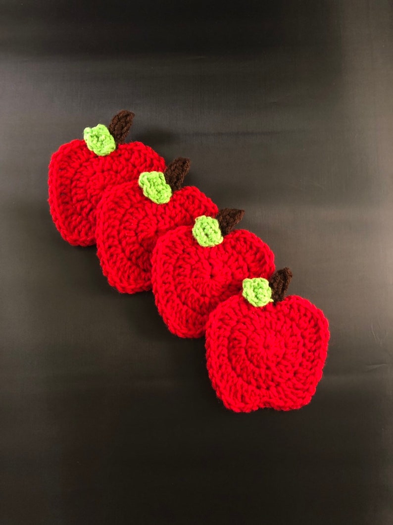 set of 4 coasters Crochet teacher apple coasters