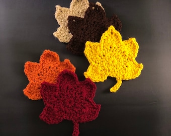 Crochet thanksgiving fall leaves coasters, set of 5 coasters