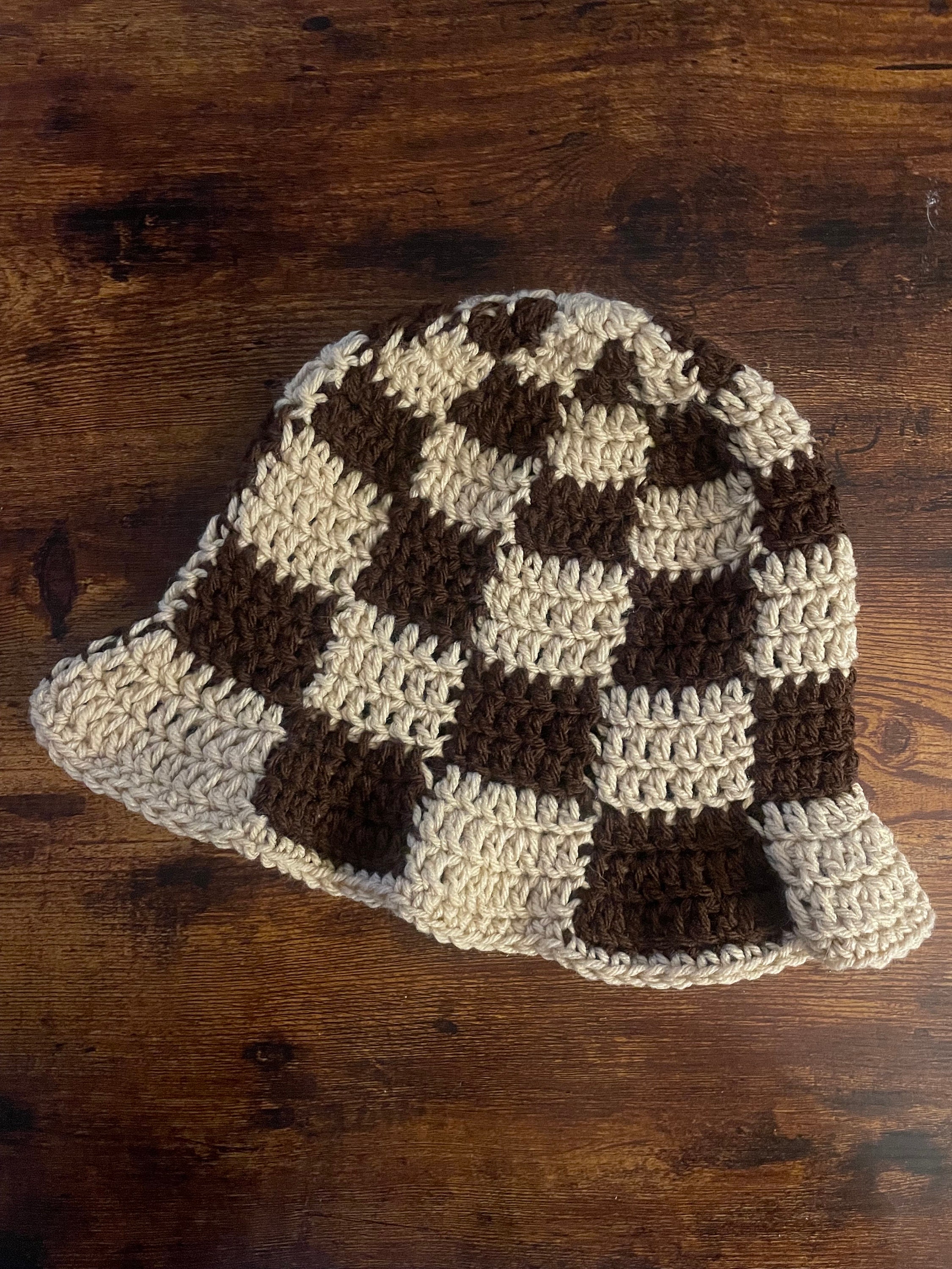 Crochet Handmade Tan‎ And Cream Check Bucket Hat NEW Betty Crochet Bucket – Hat Attack New York main image 4