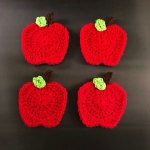 Crochet teacher apple coasters, set of 4 coasters