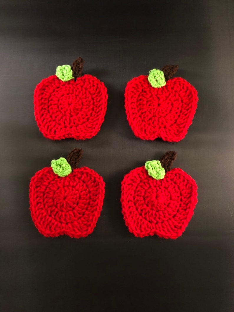 set of 4 coasters Crochet teacher apple coasters