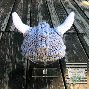 Crochet viking helmet hat beanie, handmade unique crochet item, custom sizes newborn threw large adult, viking horn helmet.