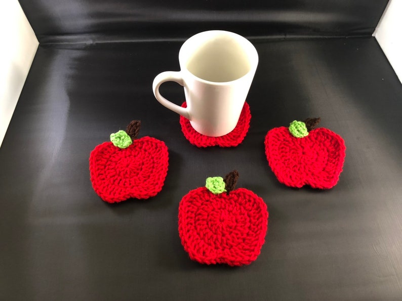 set of 4 coasters Crochet teacher apple coasters