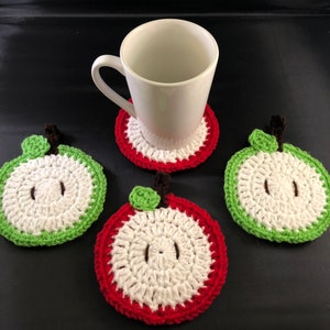 Crochet summer fruit apple coasters, set of 4 coasters, great teacher gift