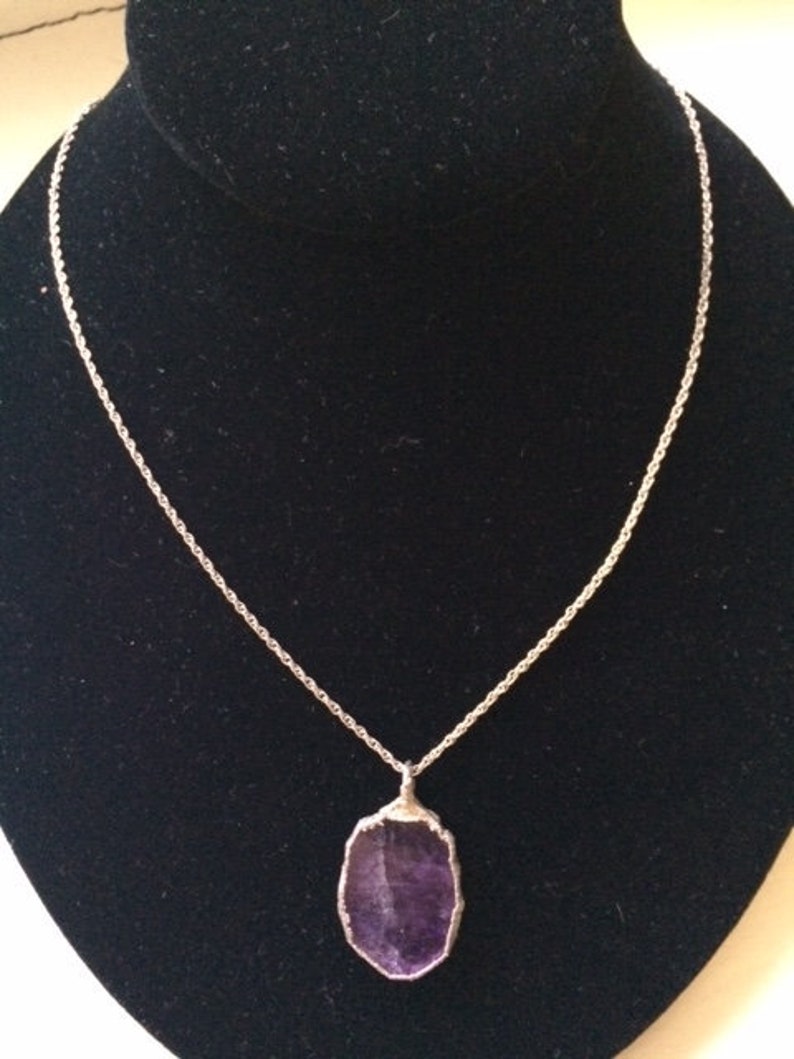 Vintage Amethyst and Sterling Silver Pendant with Chain