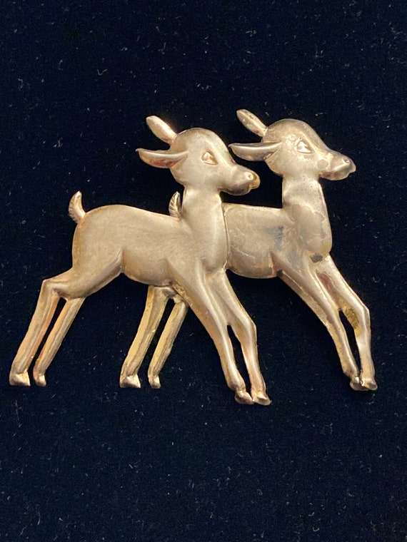 Sterling Silver Double Deer Brooch - image 2