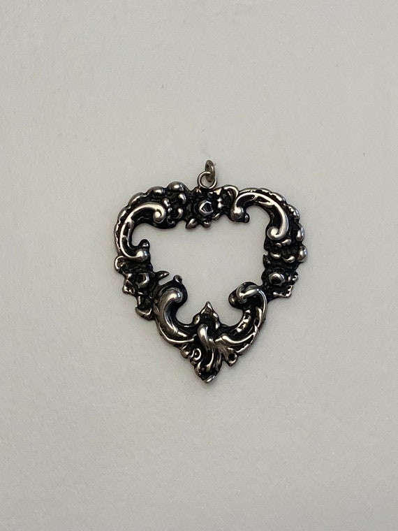 Antique Sterling Silver Heart Pendant - image 2