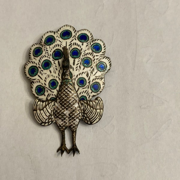 Sterling Silver Moveable Peacock Brooch -Thailand