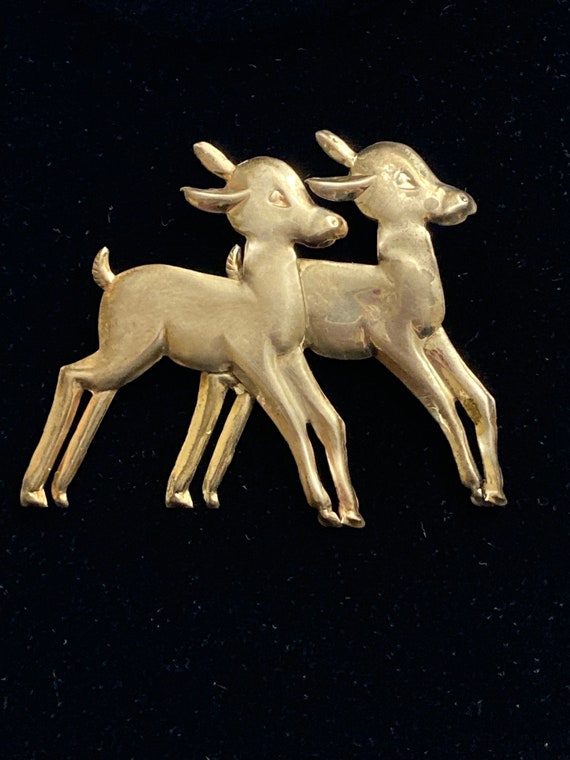Sterling Silver Double Deer Brooch - image 3
