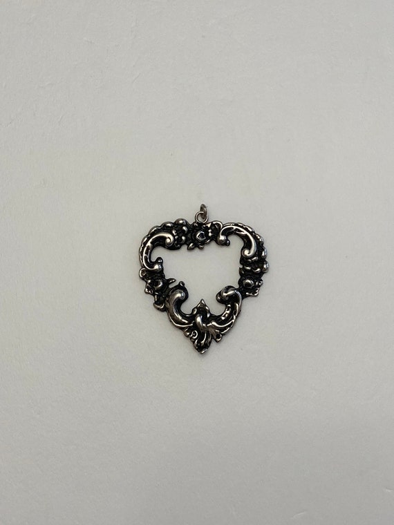 Antique Sterling Silver Heart Pendant - image 1