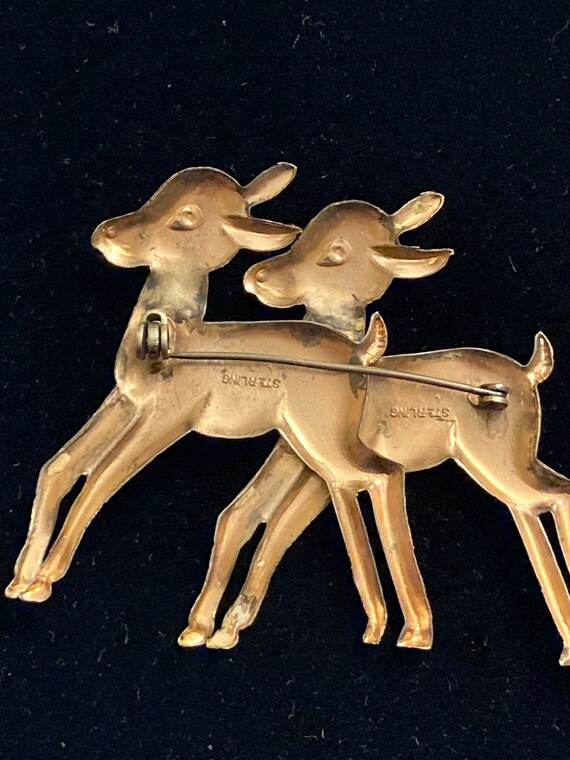 Sterling Silver Double Deer Brooch - image 4